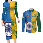 Custom India And South Africa Cricket Couples Matching Long Sleeve Bodycon Dress and Long Sleeve Button Shirt 2024 Together Dynamic Version
