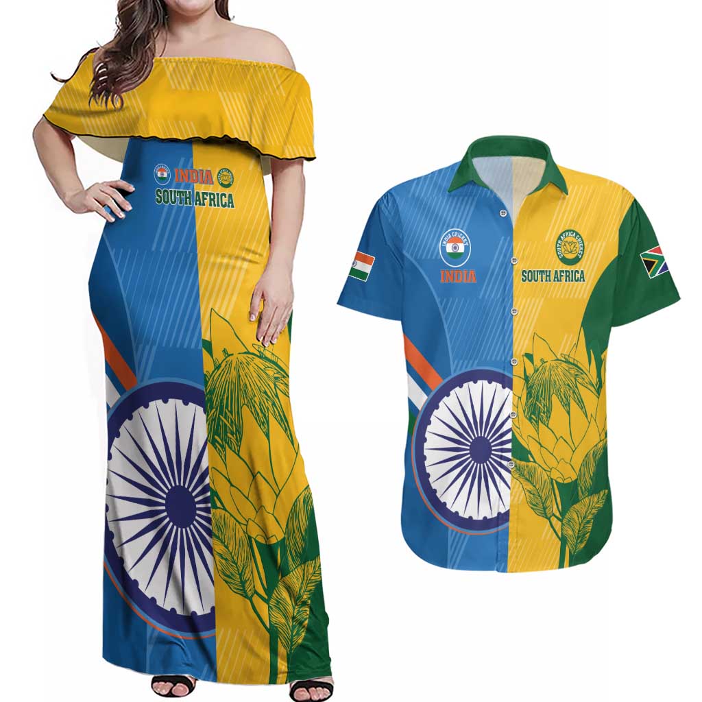 Custom India And South Africa Cricket Couples Matching Off Shoulder Maxi Dress and Hawaiian Shirt 2024 Together Dynamic Version