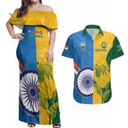Custom India And South Africa Cricket Couples Matching Off Shoulder Maxi Dress and Hawaiian Shirt 2024 Together Dynamic Version