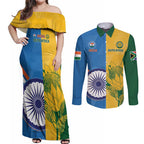 Custom India And South Africa Cricket Couples Matching Off Shoulder Maxi Dress and Long Sleeve Button Shirt 2024 Together Dynamic Version