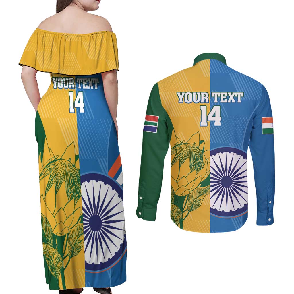 Custom India And South Africa Cricket Couples Matching Off Shoulder Maxi Dress and Long Sleeve Button Shirt 2024 Together Dynamic Version