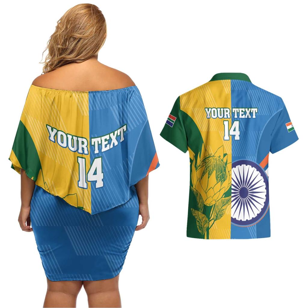 Custom India And South Africa Cricket Couples Matching Off Shoulder Short Dress and Hawaiian Shirt 2024 Together Dynamic Version