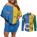 Custom India And South Africa Cricket Couples Matching Off Shoulder Short Dress and Long Sleeve Button Shirt 2024 Together Dynamic Version