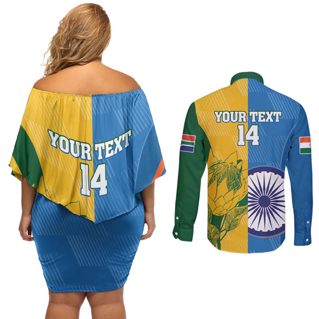Custom India And South Africa Cricket Couples Matching Off Shoulder Short Dress and Long Sleeve Button Shirt 2024 Together Dynamic Version