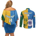 Custom India And South Africa Cricket Couples Matching Off Shoulder Short Dress and Long Sleeve Button Shirt 2024 Together Dynamic Version