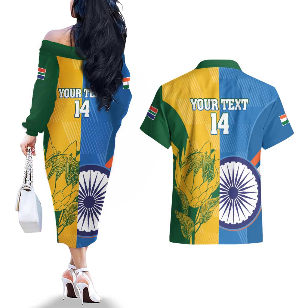 Custom India And South Africa Cricket Couples Matching Off The Shoulder Long Sleeve Dress and Hawaiian Shirt 2024 Together Dynamic Version