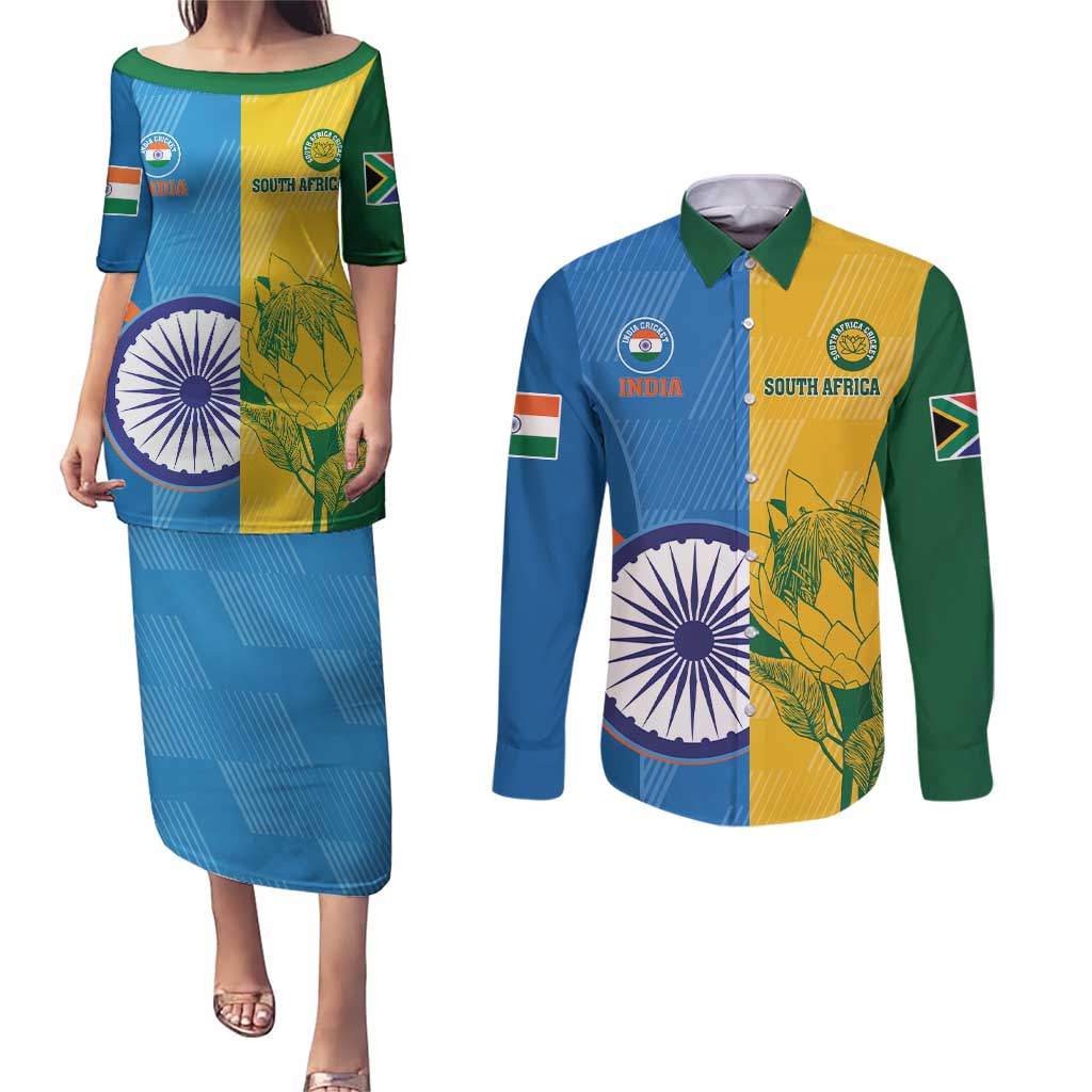Custom India And South Africa Cricket Couples Matching Puletasi and Long Sleeve Button Shirt 2024 Together Dynamic Version