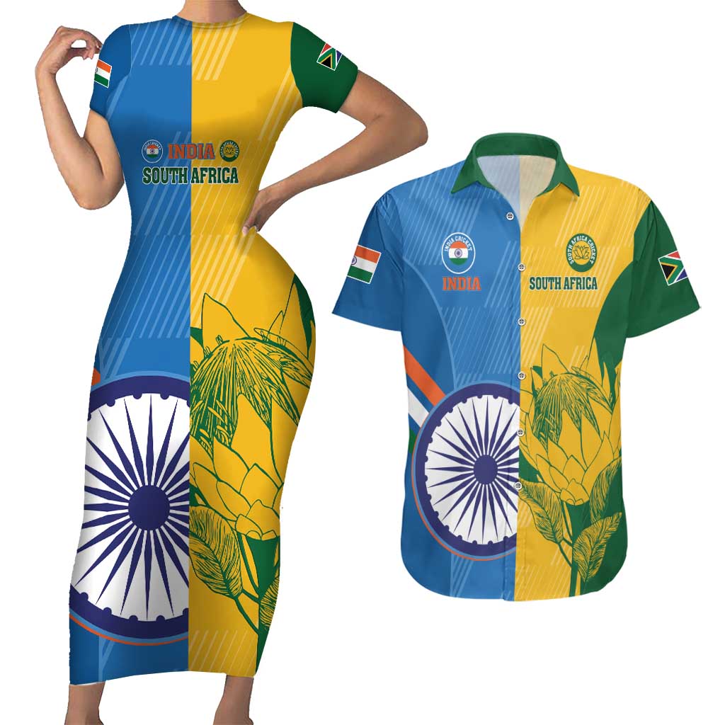 Custom India And South Africa Cricket Couples Matching Short Sleeve Bodycon Dress and Hawaiian Shirt 2024 Together Dynamic Version