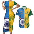 Custom India And South Africa Cricket Couples Matching Short Sleeve Bodycon Dress and Hawaiian Shirt 2024 Together Dynamic Version