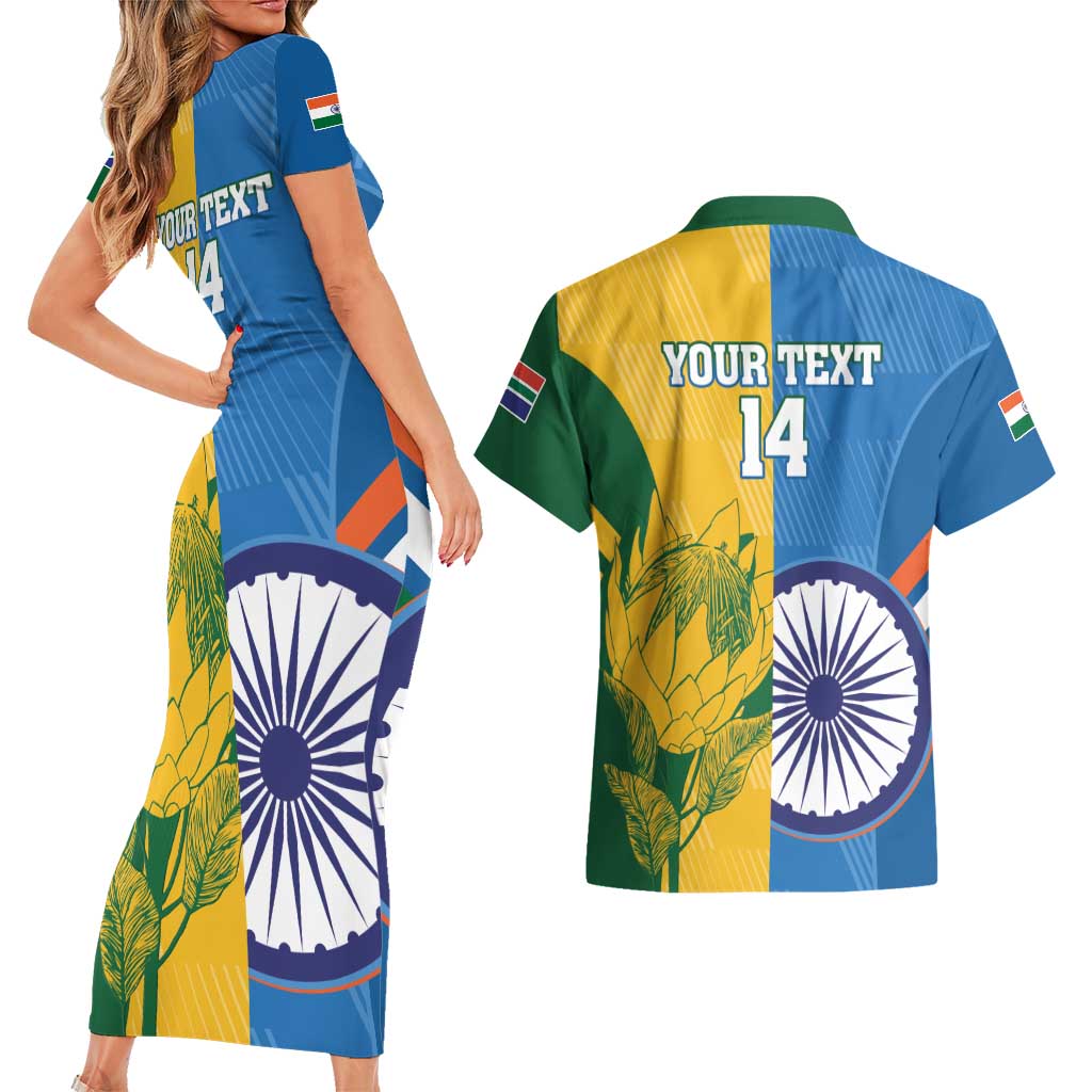 Custom India And South Africa Cricket Couples Matching Short Sleeve Bodycon Dress and Hawaiian Shirt 2024 Together Dynamic Version