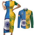 Custom India And South Africa Cricket Couples Matching Short Sleeve Bodycon Dress and Long Sleeve Button Shirt 2024 Together Dynamic Version