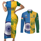 Custom India And South Africa Cricket Couples Matching Short Sleeve Bodycon Dress and Long Sleeve Button Shirt 2024 Together Dynamic Version