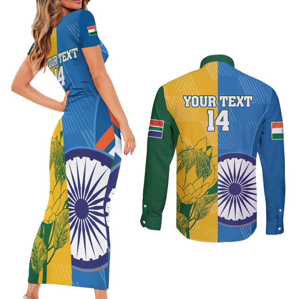 Custom India And South Africa Cricket Couples Matching Short Sleeve Bodycon Dress and Long Sleeve Button Shirt 2024 Together Dynamic Version