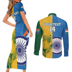 Custom India And South Africa Cricket Couples Matching Short Sleeve Bodycon Dress and Long Sleeve Button Shirt 2024 Together Dynamic Version