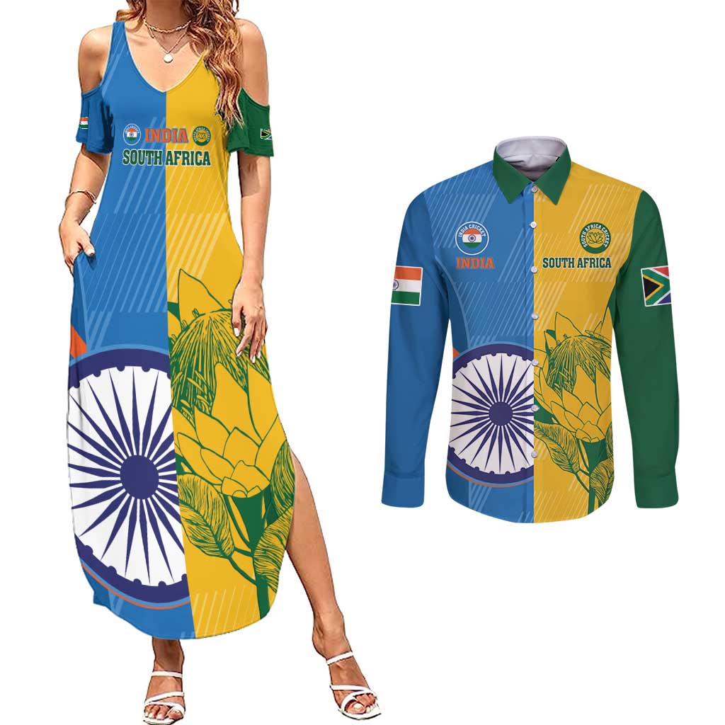 Custom India And South Africa Cricket Couples Matching Summer Maxi Dress and Long Sleeve Button Shirt 2024 Together Dynamic Version