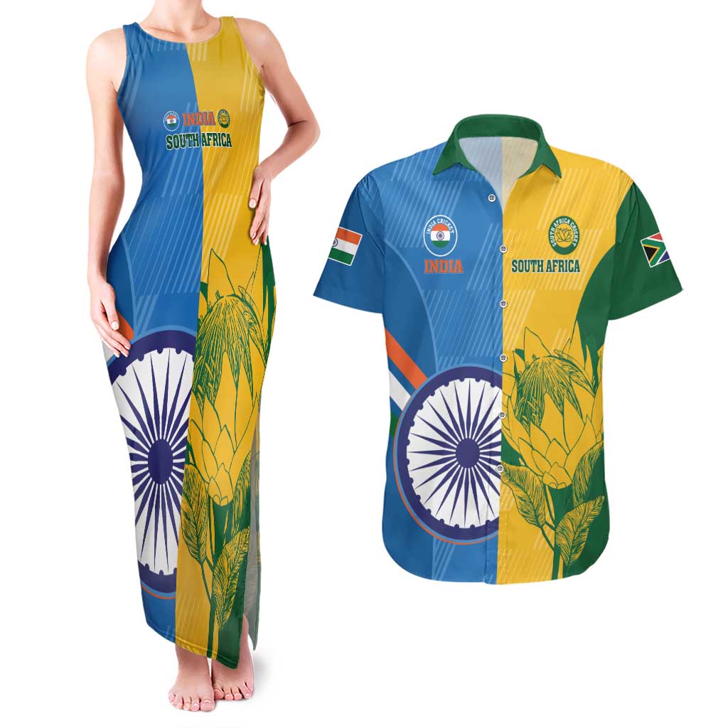Custom India And South Africa Cricket Couples Matching Tank Maxi Dress and Hawaiian Shirt 2024 Together Dynamic Version
