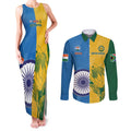 Custom India And South Africa Cricket Couples Matching Tank Maxi Dress and Long Sleeve Button Shirt 2024 Together Dynamic Version