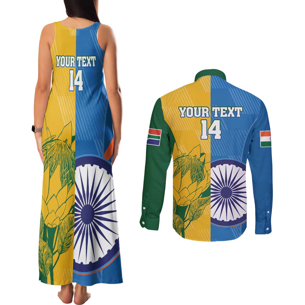 Custom India And South Africa Cricket Couples Matching Tank Maxi Dress and Long Sleeve Button Shirt 2024 Together Dynamic Version