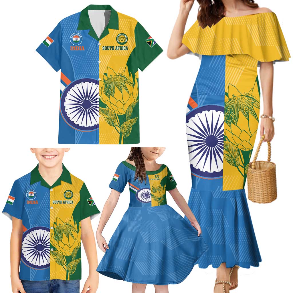 Custom India And South Africa Cricket Family Matching Mermaid Dress and Hawaiian Shirt 2024 Together Dynamic Version
