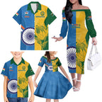 Custom India And South Africa Cricket Family Matching Off The Shoulder Long Sleeve Dress and Hawaiian Shirt 2024 Together Dynamic Version