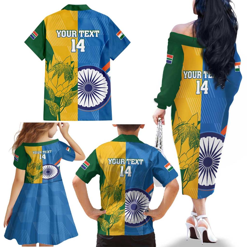 Custom India And South Africa Cricket Family Matching Off The Shoulder Long Sleeve Dress and Hawaiian Shirt 2024 Together Dynamic Version