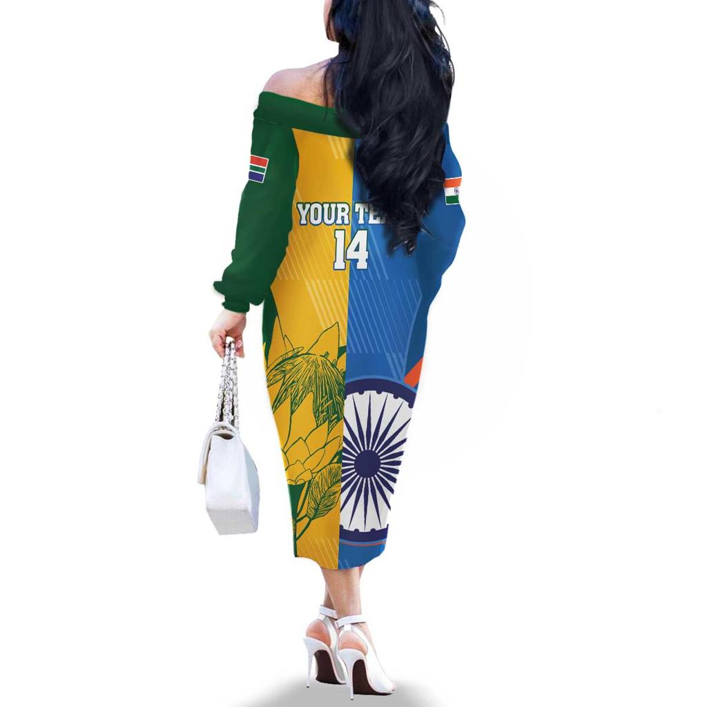 Custom India And South Africa Cricket Family Matching Off The Shoulder Long Sleeve Dress and Hawaiian Shirt 2024 Together Dynamic Version