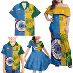 Custom India And South Africa Cricket Family Matching Off Shoulder Maxi Dress and Hawaiian Shirt 2024 Together Dynamic Version