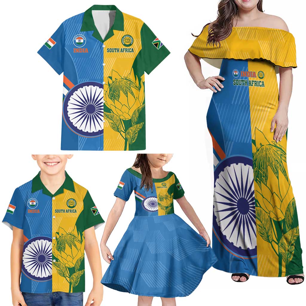Custom India And South Africa Cricket Family Matching Off Shoulder Maxi Dress and Hawaiian Shirt 2024 Together Dynamic Version