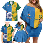 Custom India And South Africa Cricket Family Matching Off Shoulder Short Dress and Hawaiian Shirt 2024 Together Dynamic Version