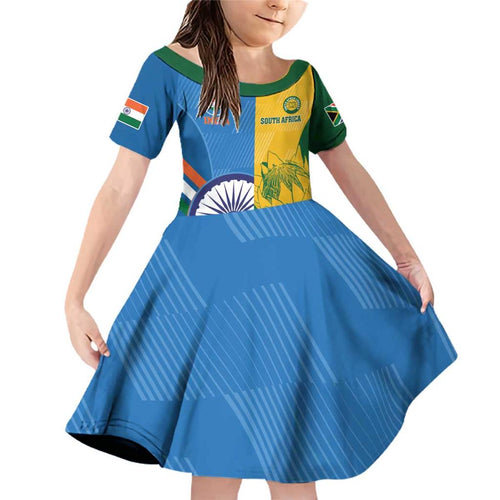 Custom India And South Africa Cricket Family Matching Off Shoulder Short Dress and Hawaiian Shirt 2024 Together Dynamic Version