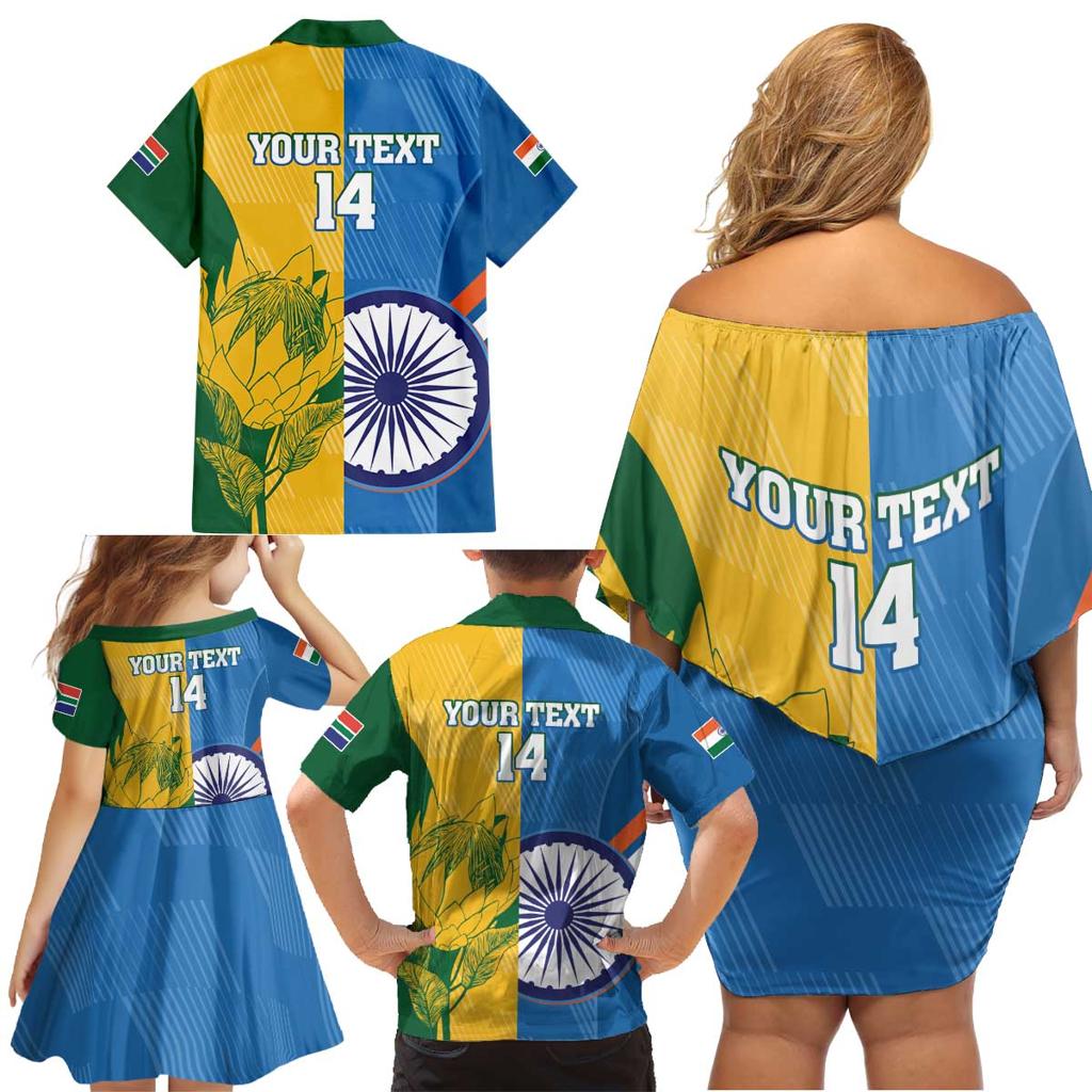 Custom India And South Africa Cricket Family Matching Off Shoulder Short Dress and Hawaiian Shirt 2024 Together Dynamic Version