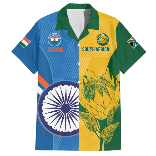 Custom India And South Africa Cricket Family Matching Off Shoulder Short Dress and Hawaiian Shirt 2024 Together Dynamic Version