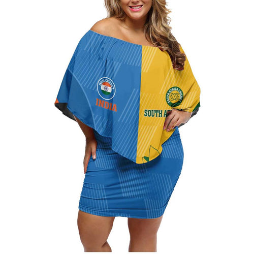 Custom India And South Africa Cricket Family Matching Off Shoulder Short Dress and Hawaiian Shirt 2024 Together Dynamic Version