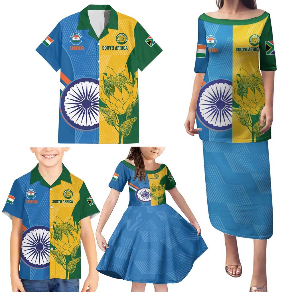 Custom India And South Africa Cricket Family Matching Puletasi and Hawaiian Shirt 2024 Together Dynamic Version