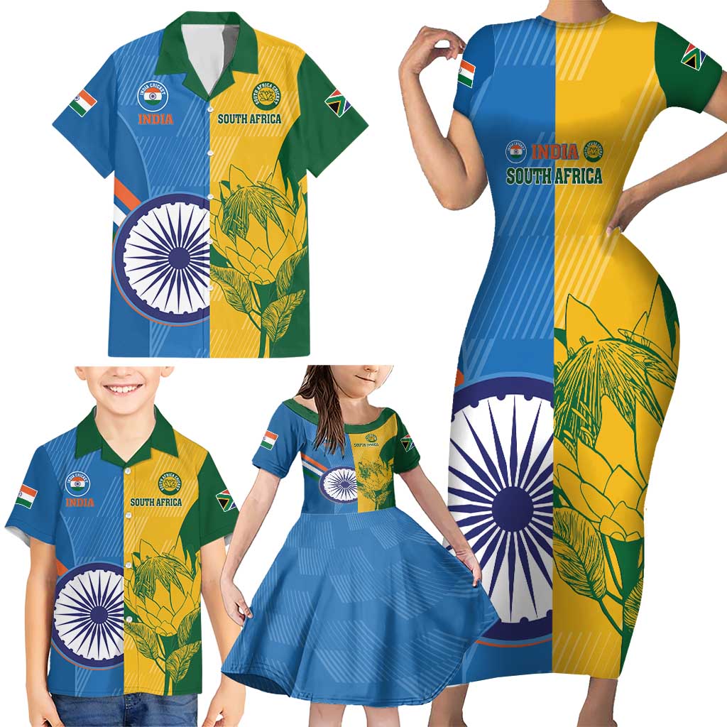 Custom India And South Africa Cricket Family Matching Short Sleeve Bodycon Dress and Hawaiian Shirt 2024 Together Dynamic Version
