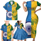 Custom India And South Africa Cricket Family Matching Short Sleeve Bodycon Dress and Hawaiian Shirt 2024 Together Dynamic Version