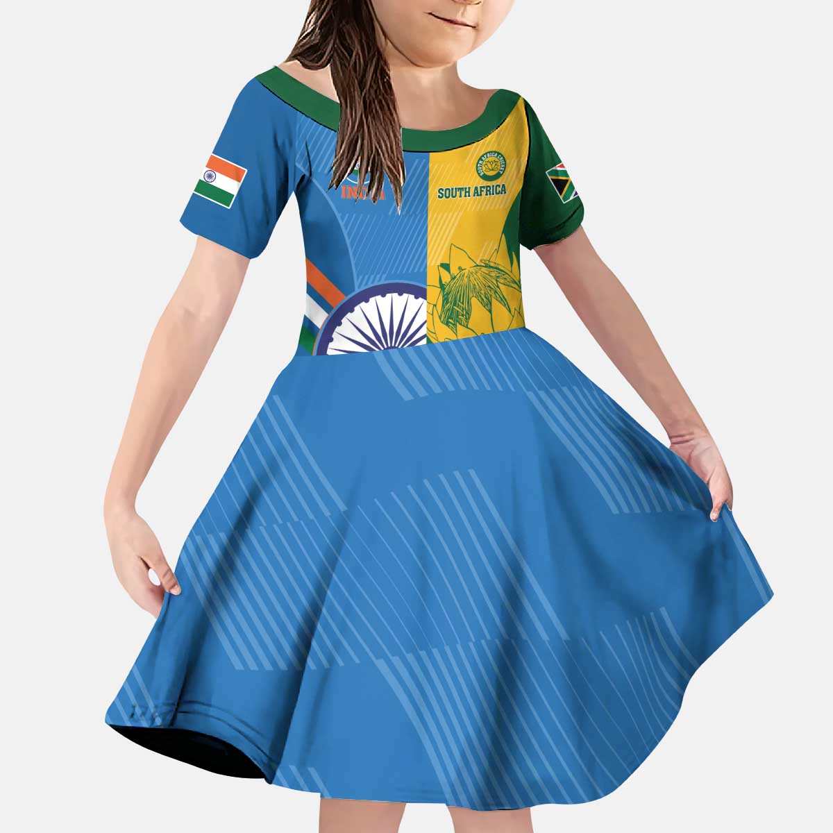 Custom India And South Africa Cricket Kid Short Sleeve Dress 2024 Together Dynamic Version