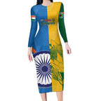 Custom India And South Africa Cricket Long Sleeve Bodycon Dress 2024 Together Dynamic Version