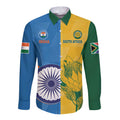 Custom India And South Africa Cricket Long Sleeve Button Shirt 2024 Together Dynamic Version