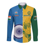 Custom India And South Africa Cricket Long Sleeve Button Shirt 2024 Together Dynamic Version