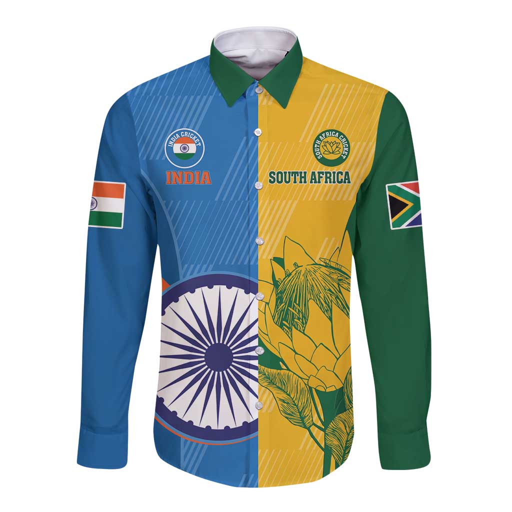 Custom India And South Africa Cricket Long Sleeve Button Shirt 2024 Together Dynamic Version