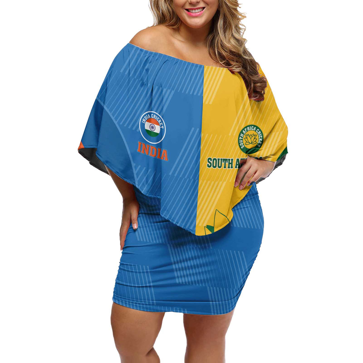 Custom India And South Africa Cricket Off Shoulder Short Dress 2024 Together Dynamic Version