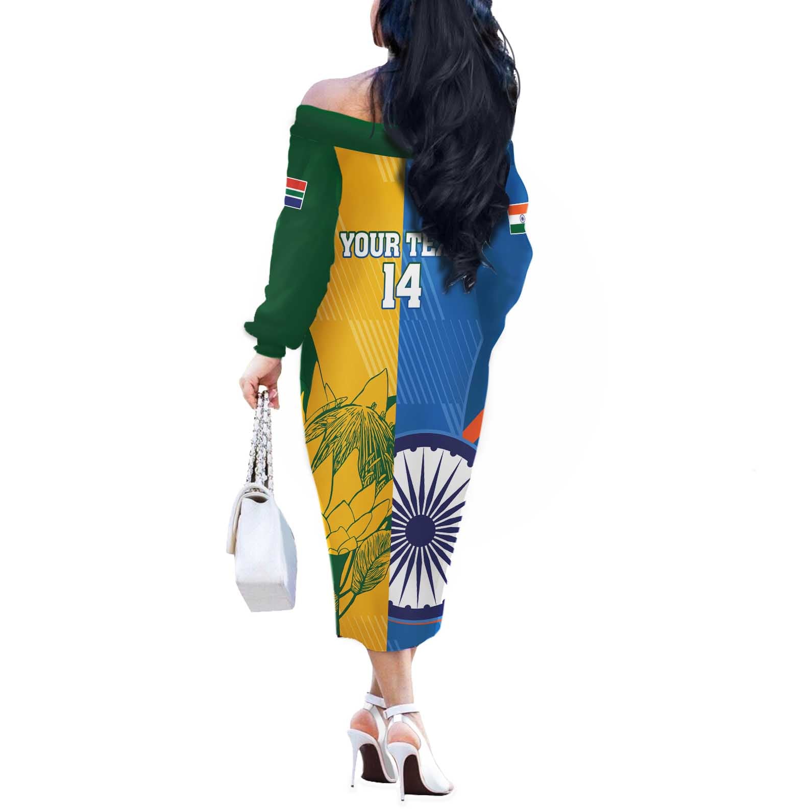 Custom India And South Africa Cricket Off The Shoulder Long Sleeve Dress 2024 Together Dynamic Version