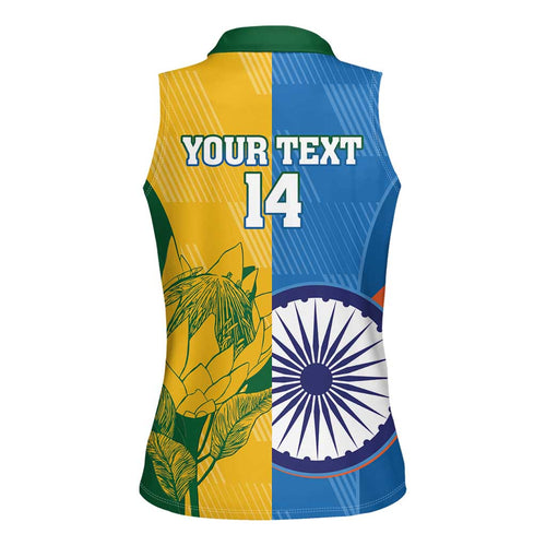 Custom India And South Africa Cricket Women Sleeveless Polo Shirt 2024 Together Dynamic Version