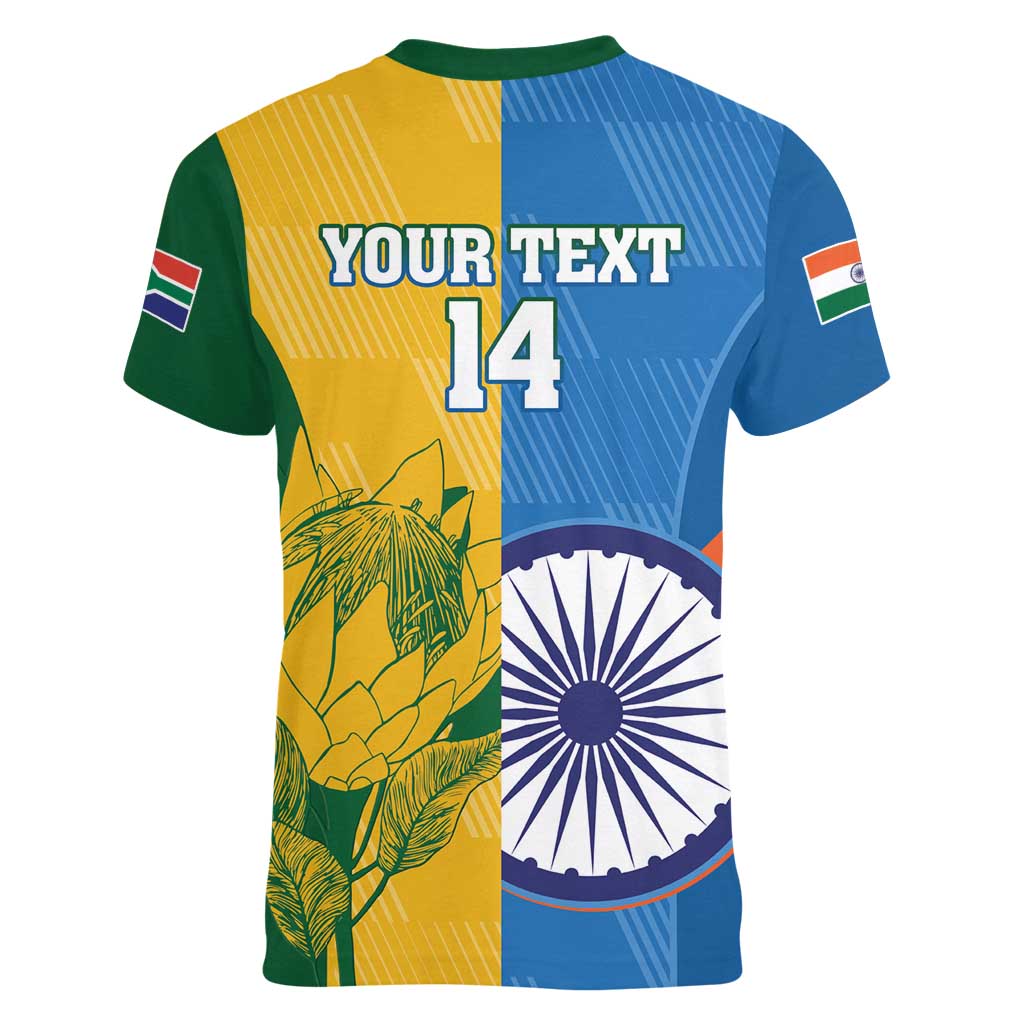 Custom India And South Africa Cricket Women V-Neck T-Shirt 2024 Together Dynamic Version