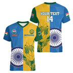 Custom India And South Africa Cricket Women V-Neck T-Shirt 2024 Together Dynamic Version