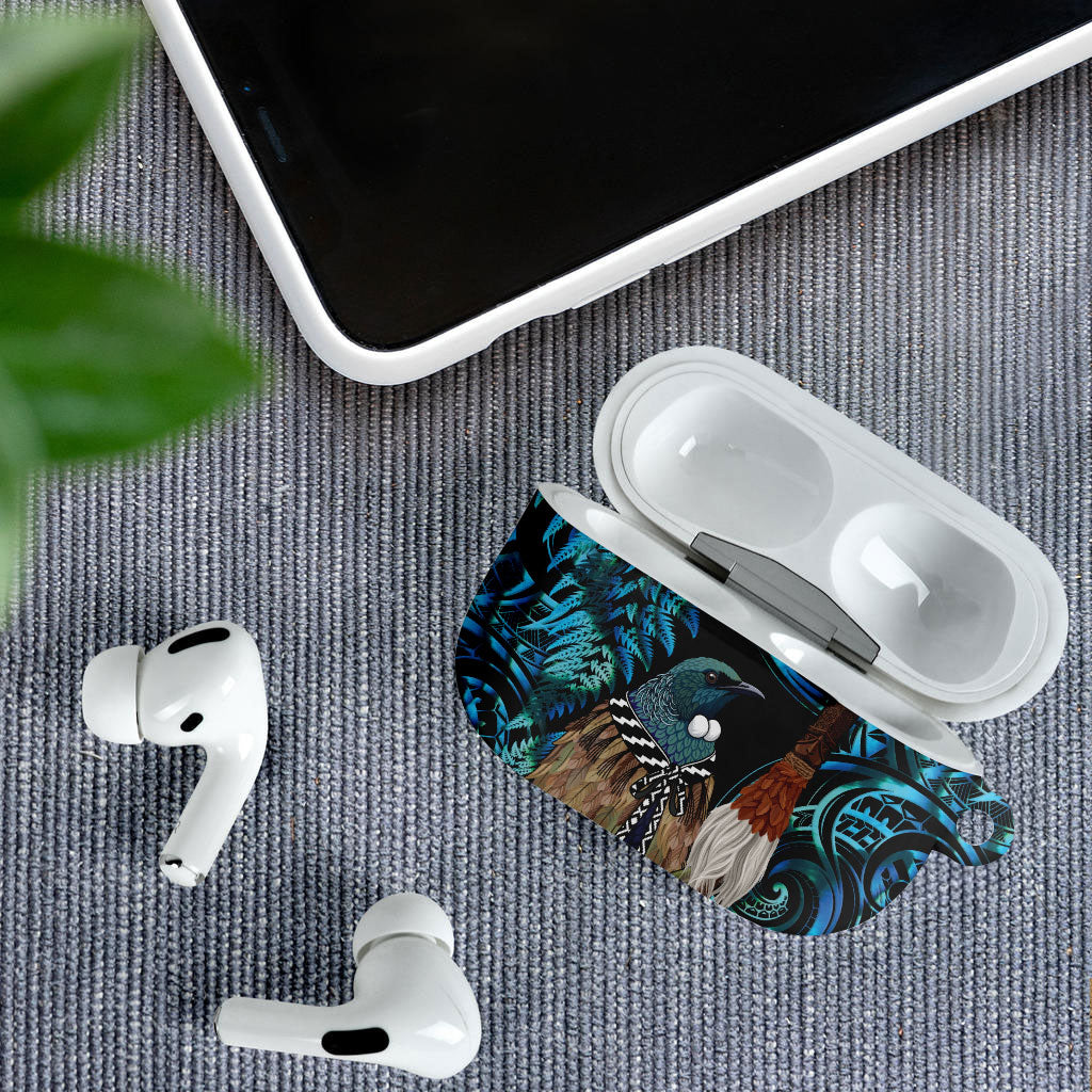 New Zealand Tui Bird Taiaha AirPods Case Maori Weapon Paua Shell Mix Silver Fern