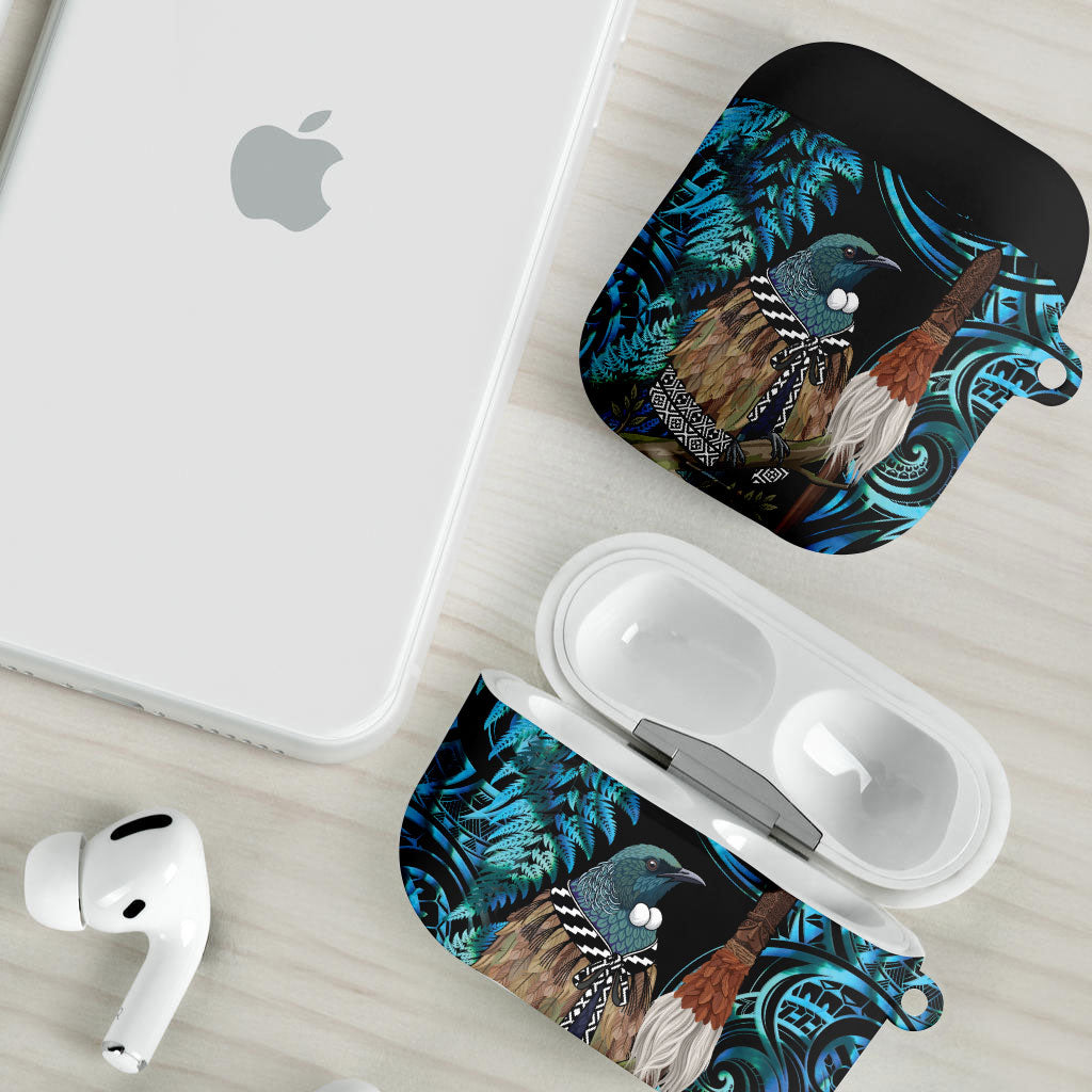 New Zealand Tui Bird Taiaha AirPods Case Maori Weapon Paua Shell Mix Silver Fern