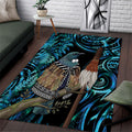 New Zealand Tui Bird Taiaha Area Rug Maori Weapon Paua Shell Mix Silver Fern