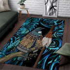 New Zealand Tui Bird Taiaha Area Rug Maori Weapon Paua Shell Mix Silver Fern